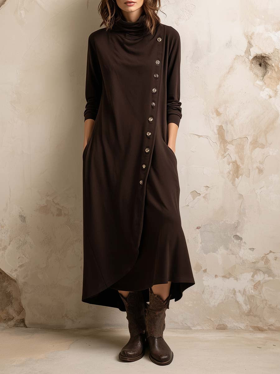 Boho-Inspired Midi Dress With Side Button Placket