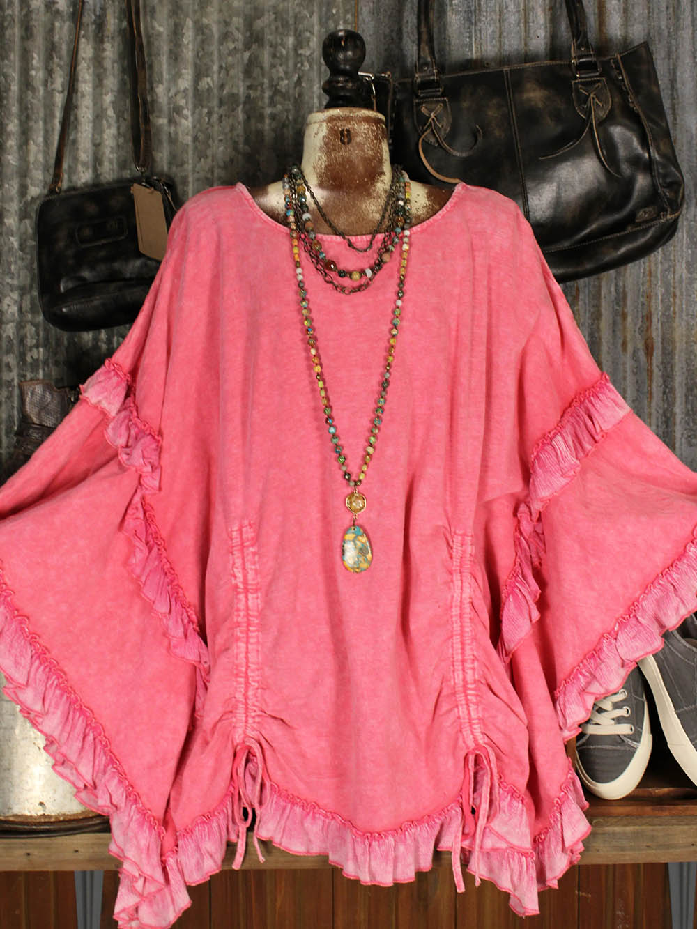 Women's Casual Top With Ruffled Trim And Drawstring Design