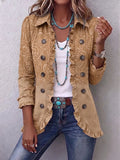 Western Pattern Print Linen Blend Ruffle Jacket