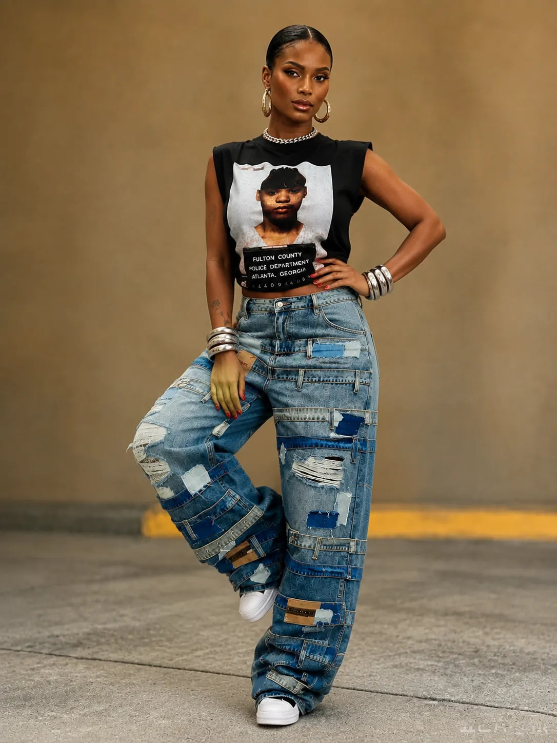 Patch Strap Cargo Denim Pants