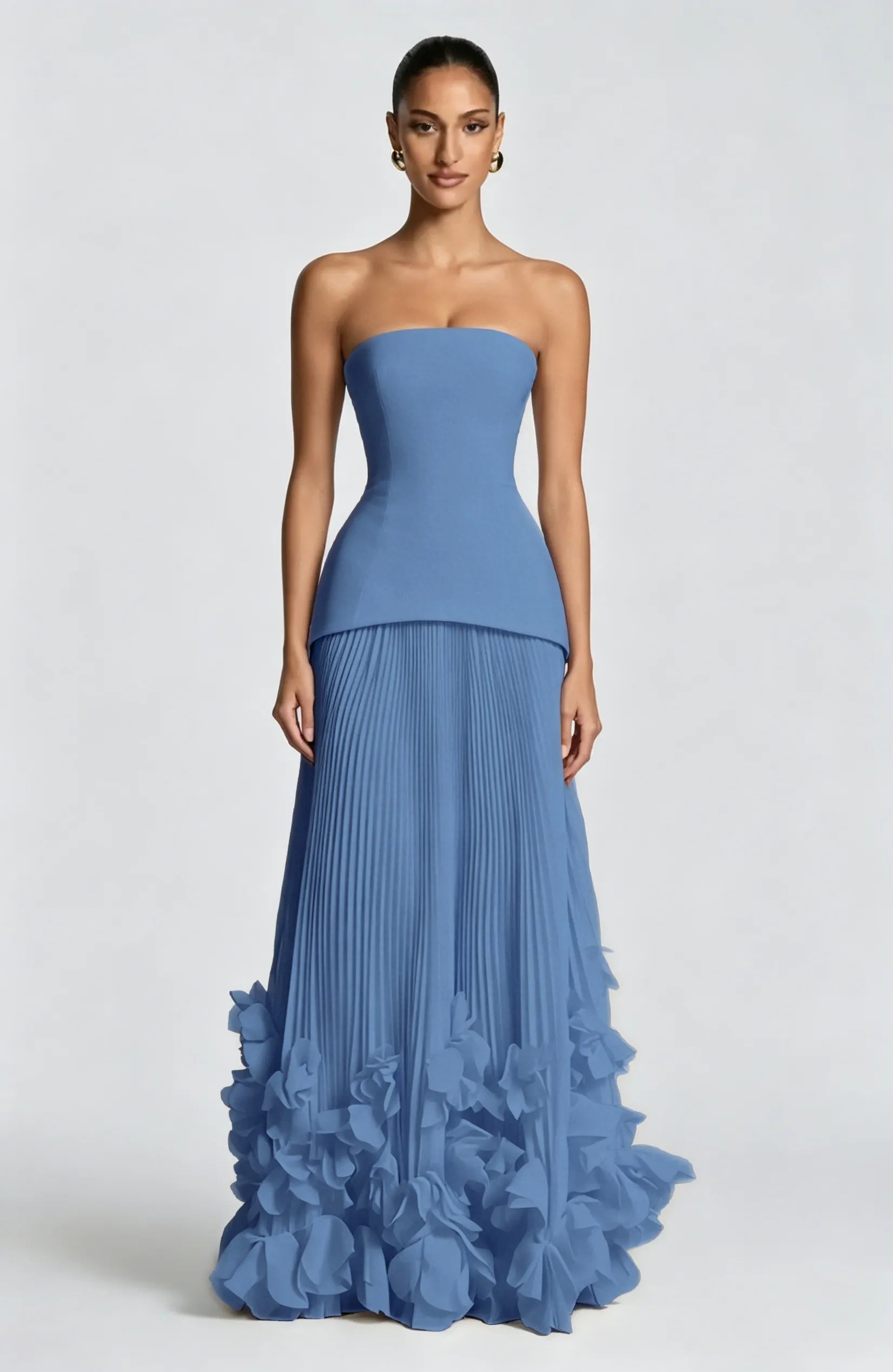 Cocoslly Strapless Sleeveless High Waist Long Prom Dress With Appliques And Pleated | Cabemet Chiffon YQ0118