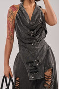 Hot Selling Women's Casual Denim Hanging Neck Denim And Denim Straight Leg Pants