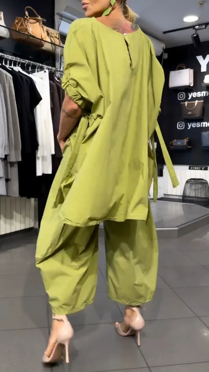 Oversized Blouse And Baggy Culotte Pants Set