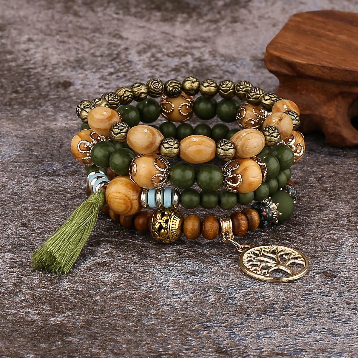 Boho Multi-layered Wooden Beaded Bracelet