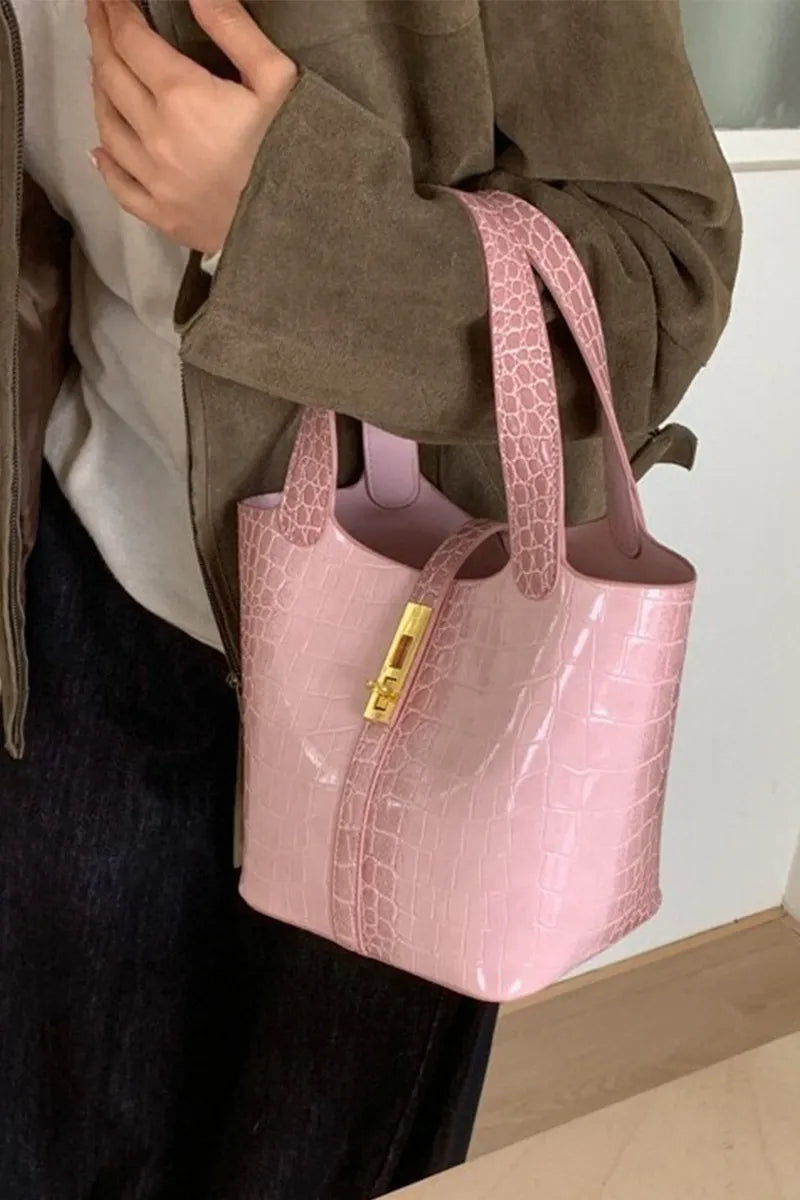 Women's Stylish Croc-Embossed Vintage Bucket Bags