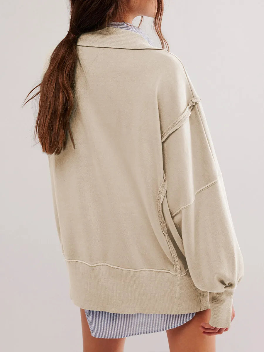 Casual Oversized Cotton Crew-neck Sweatshirt With Exposed Seams
