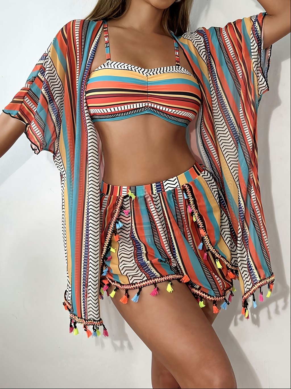 Women'S Minimalist Striped Print Bikini Set-0309