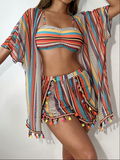 Women'S Minimalist Striped Print Bikini Set-0309