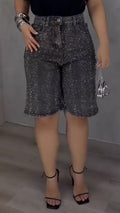 Washed Rhinestone Denim Bermuda Shorts