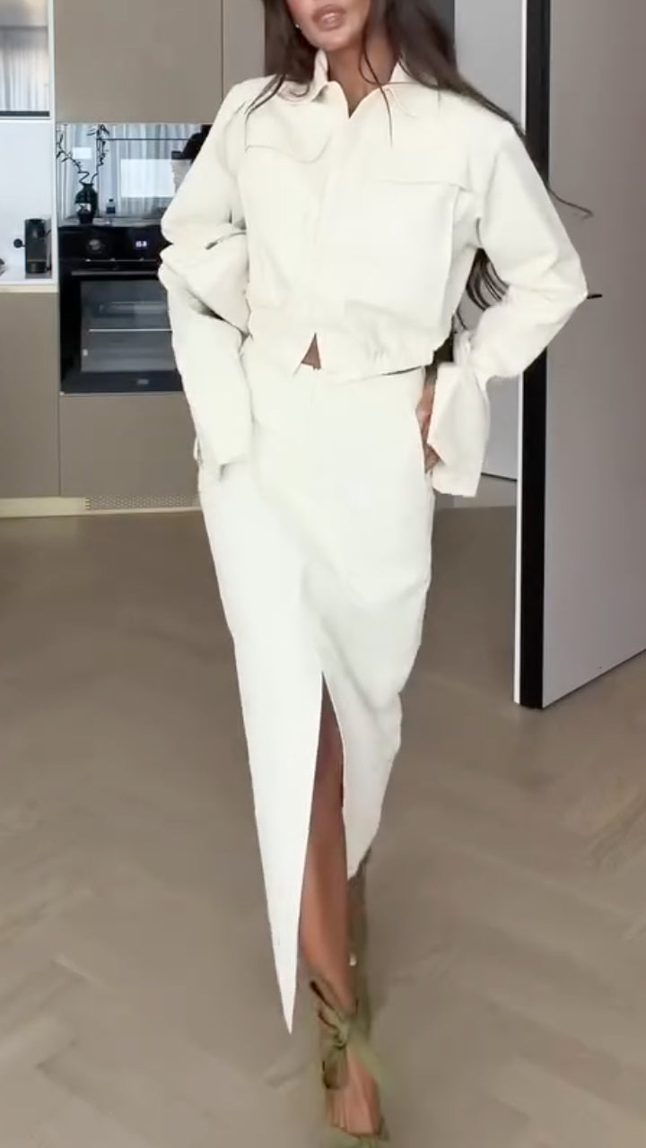 Cropped Shirt And Midi Skirt Two Piece Set