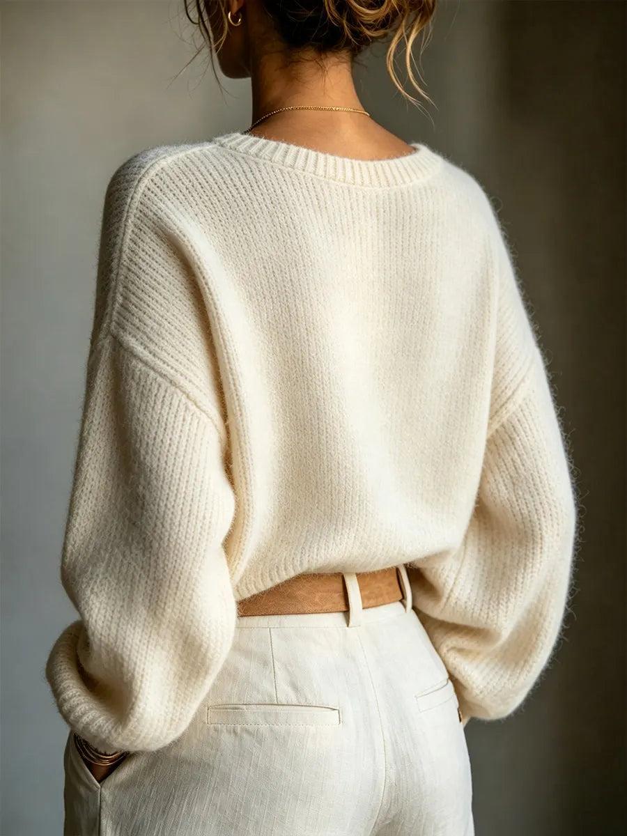 Casual Loose-fit Knit Top With Sequined Webbing Trim