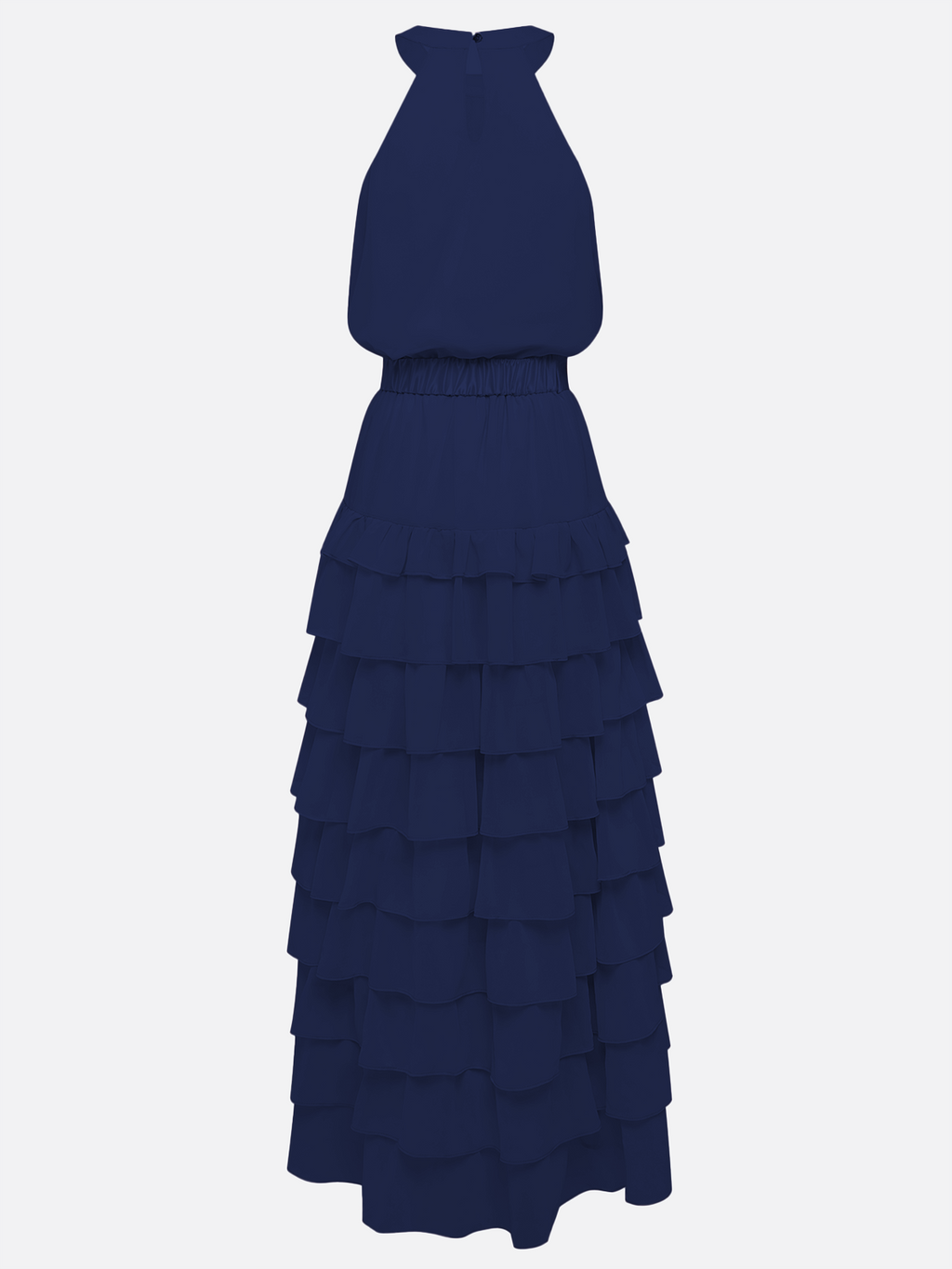 Purplish Blue Peplum Tiered Chiffon Halter Sleeveless A-Line Maxi Two-piece Dress