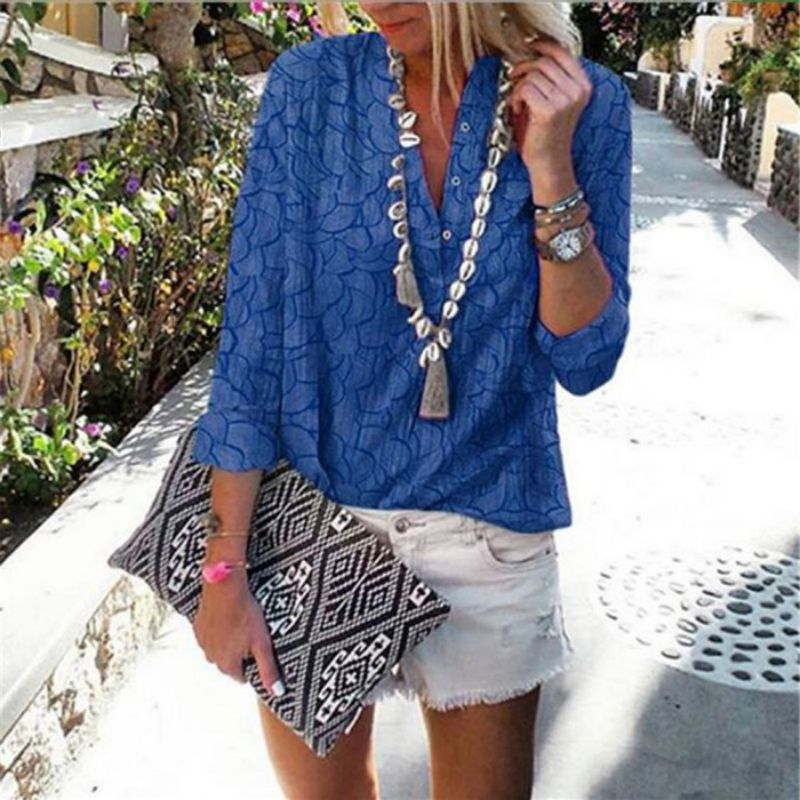 Bohemian V-neck Printed Blouse