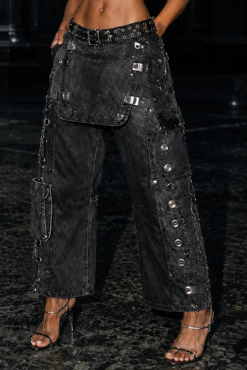 Black Washed Rivet Cargo Pants