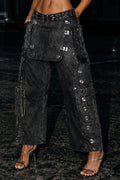 Black Washed Rivet Cargo Pants
