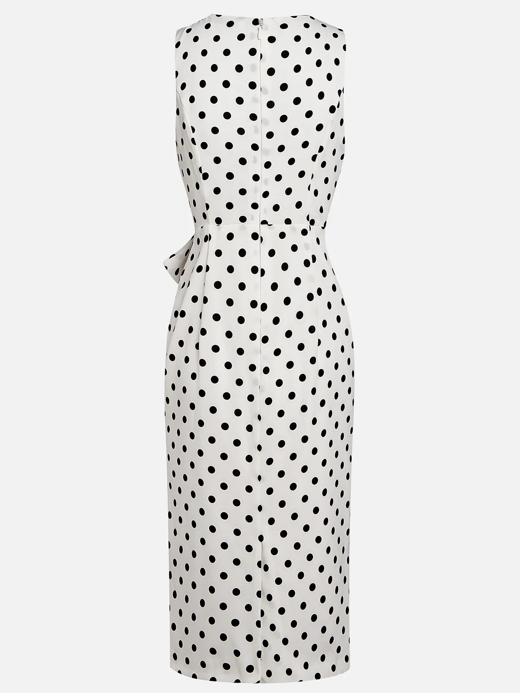 White Polka Dots Bow Classic V Neck Sleeveless Sheath Midi Dress