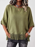Casual Bohemian Fringed Linen-blend Blouse