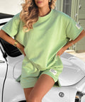 Women's Crew Neck Letter Print Casual Summer Set