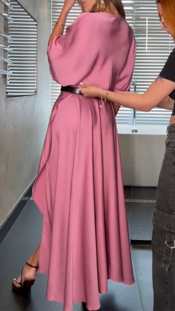 Elegant Batwing Sleeve Cowl Neck High Slit Long Dress