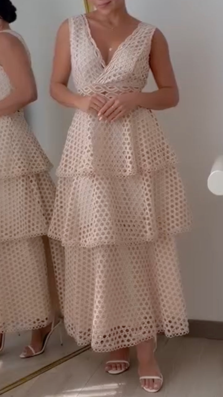 Eyelet Lace Tiered Midi Dress