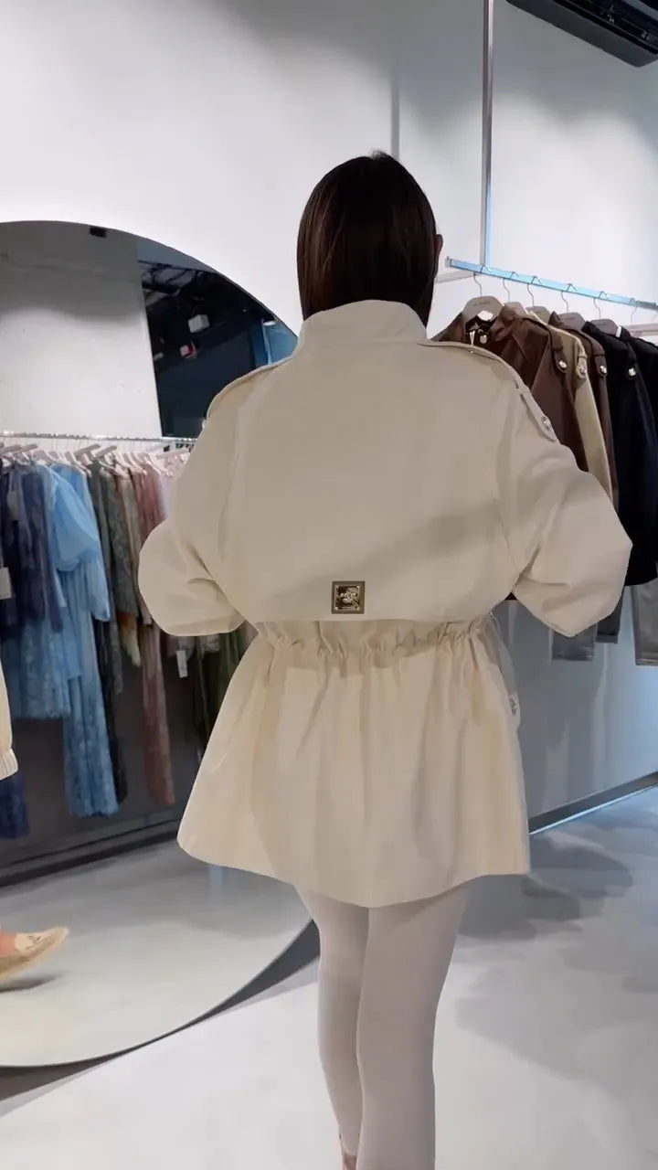 Drawstring Waist Windbreaker Jacket