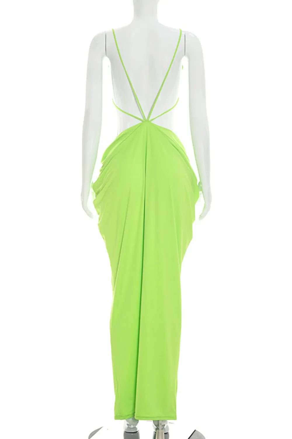 Cami Neck Backless Waist Cut Out Solid Color Slim Party Maxi Dresses-Green