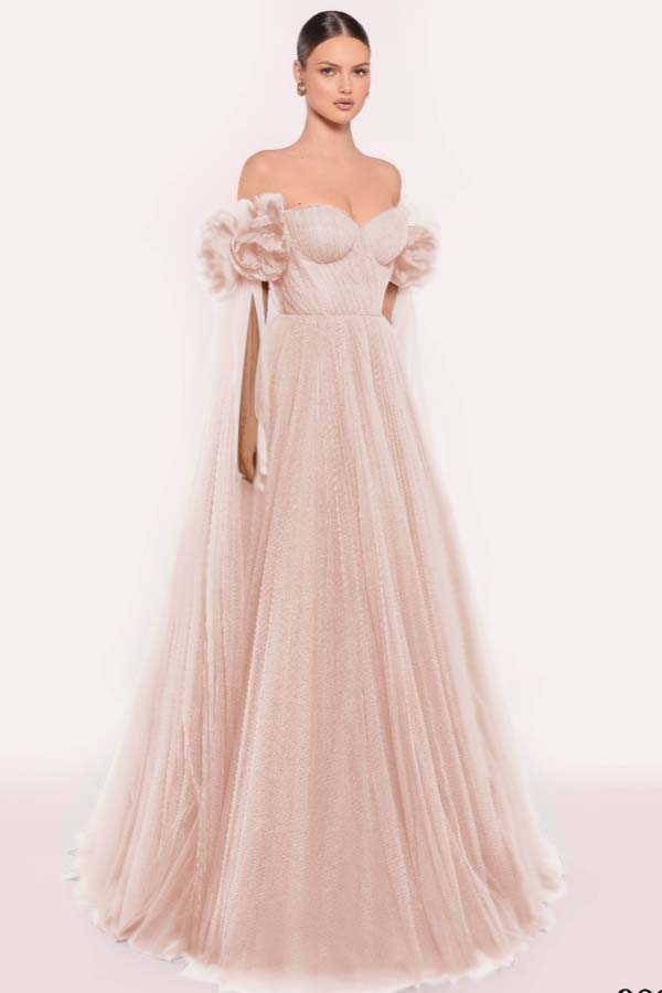 Tulle Off the Shoulder Sweetheart Long Prom Dress With Pleated WQ0206