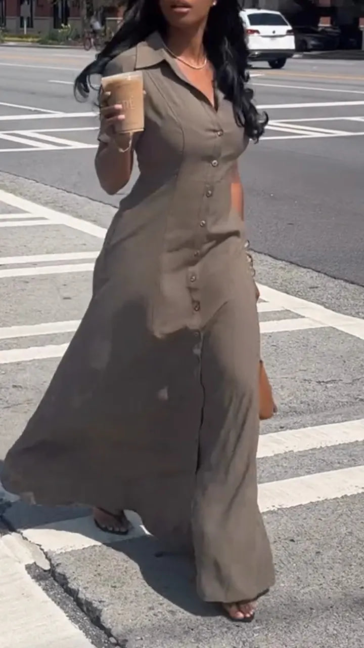 Womens Lapel Button-down Casual Dress