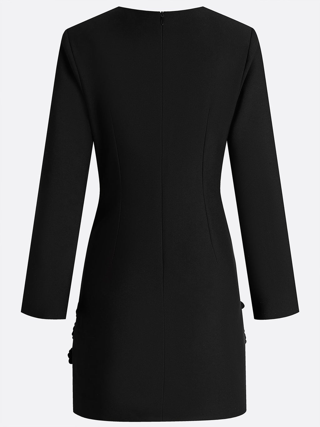 Black 3D Floral Classic Crew Neck Long Sleeve Bell Sleeve A-Line Mini Dress