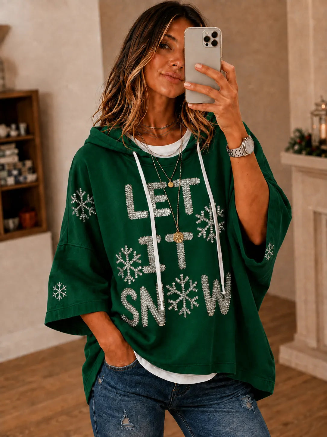 Let It Snow Rhinestone Effect Hoodie