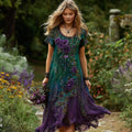 Women's Vintage Rose Floral Short Sleeve Midi Dress