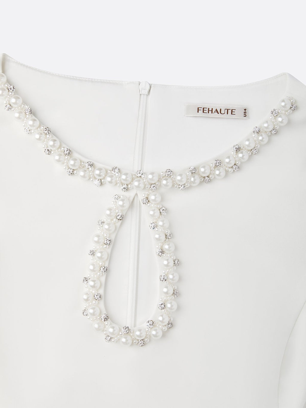 White 3D Floral Pearl Classic Boat Neck Sleeveless A-Line Mini Dress