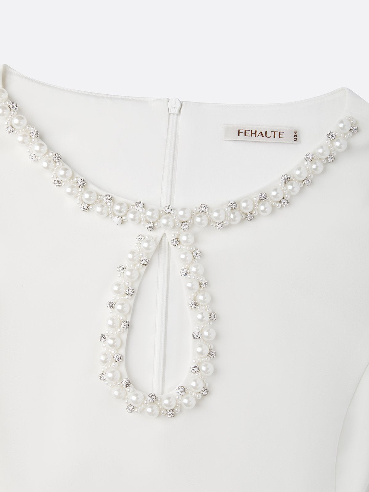 White 3D Floral Pearl Classic Boat Neck Sleeveless A-Line Mini Dress