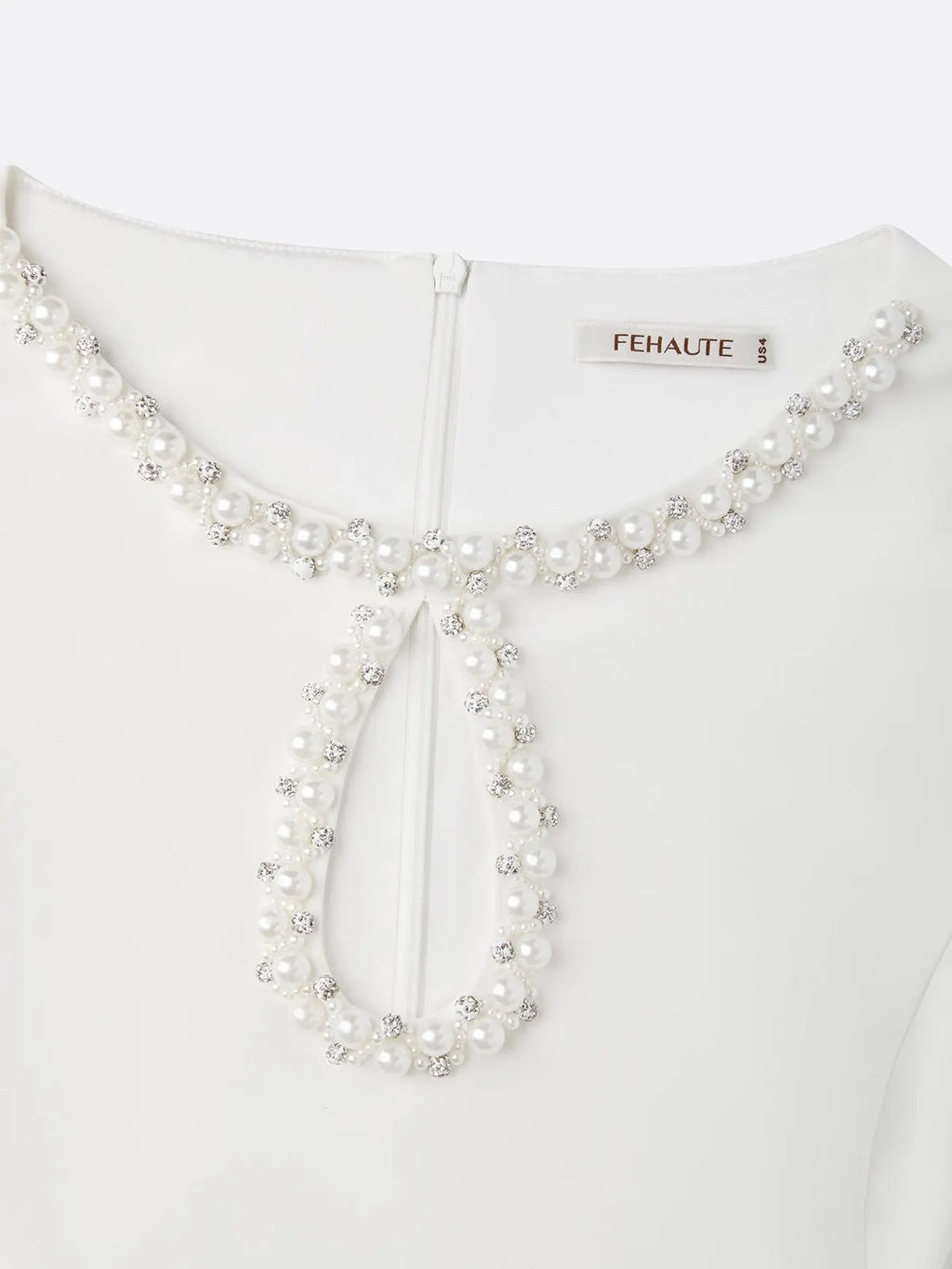 White 3D Floral Pearl Classic Boat Neck Sleeveless A-Line Mini Dress