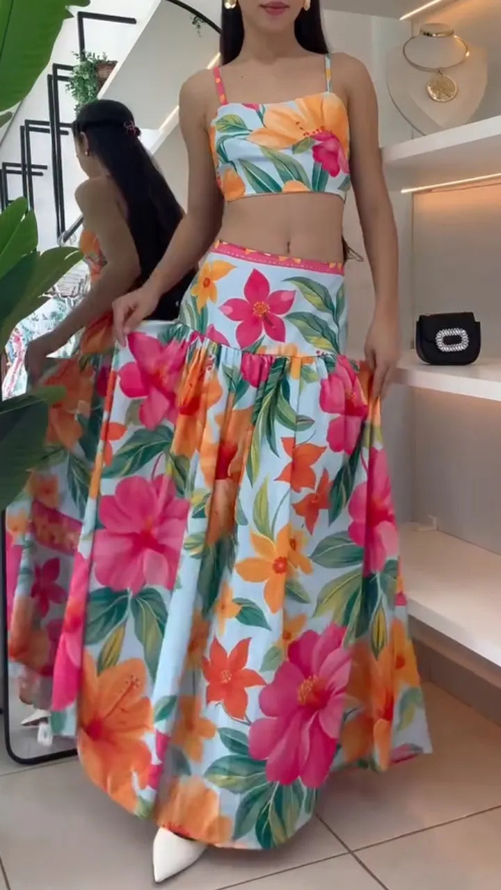 Tropical Floral Two‑Piece Skirt Set