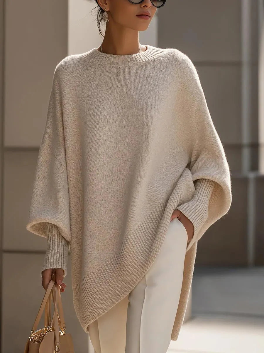 Women's Solid Color Round Neck Long-sleeved Casual Loose Knit Sweater