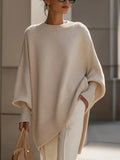 Women's Solid Color Round Neck Long-sleeved Casual Loose Knit Sweater