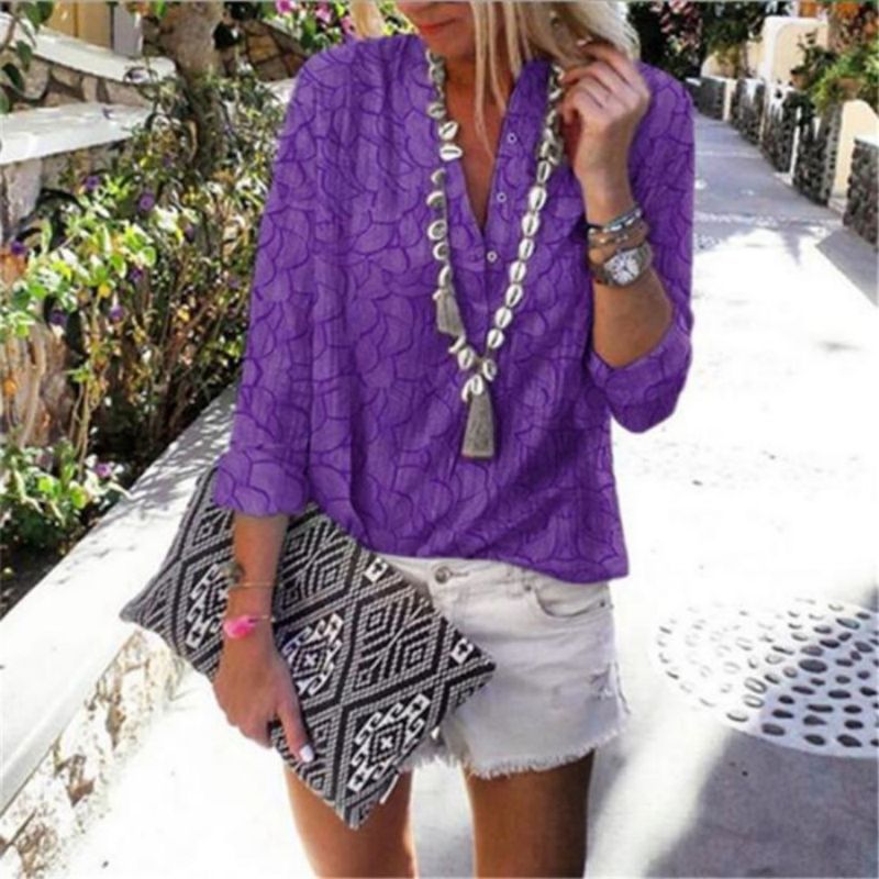 Bohemian V-neck Printed Blouse