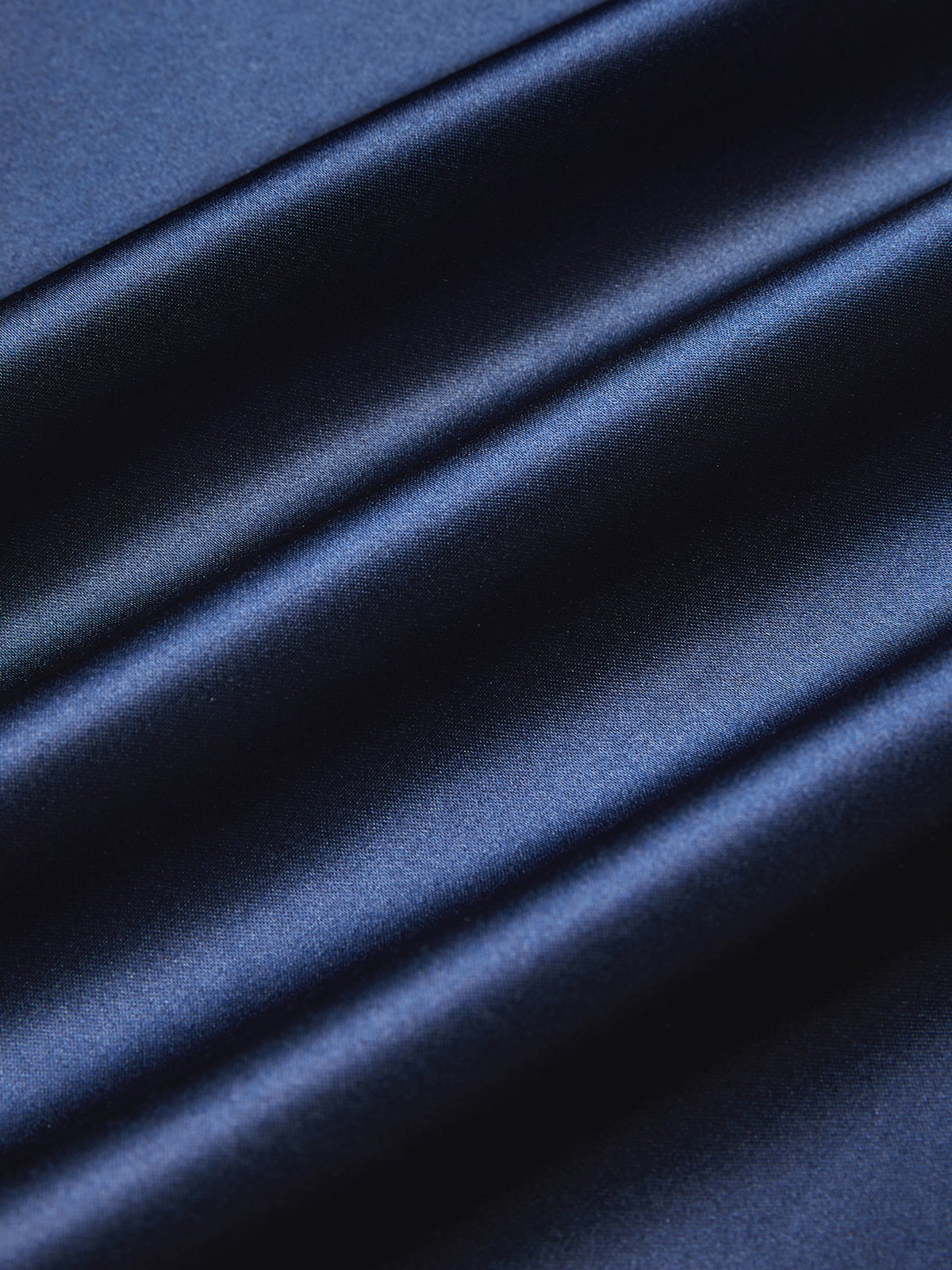 Navy Blue Satin Stand Collar Short Sleeve A-Line Maxi Dress