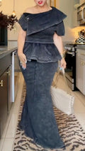 Peplum Top And Mermaid Maxi Skirt Set