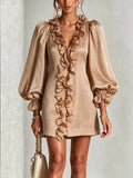 Glamorous Shimmering Organza Ruffled V-neck Mini Dress