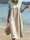 Women's Folk Print Crew Neck Cotton Pocket Dress