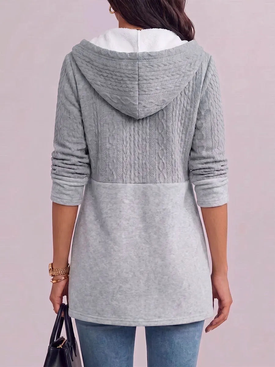 Women's Solid Color Lapel Long-sleeved Casual Loose Knitted Hooded Cardigan