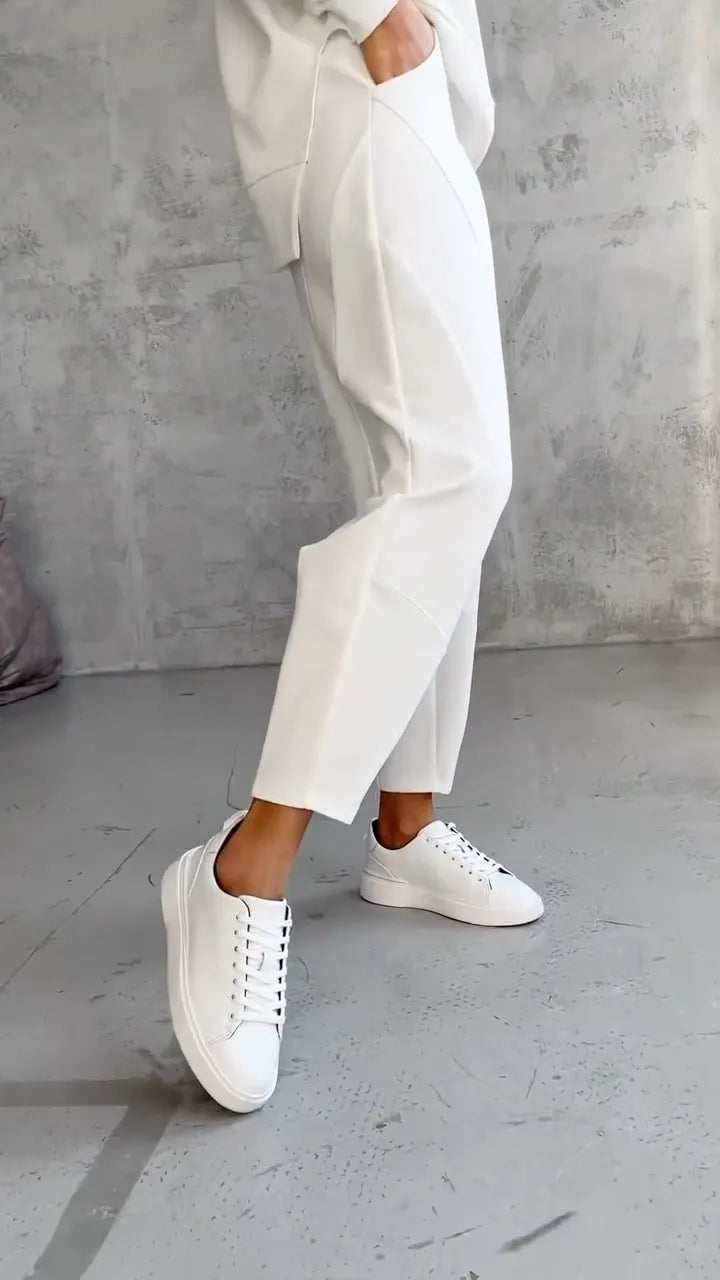 Asymmetrical Side Slit Long Sleeve Loose Jogger Set