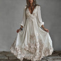 Boho Floral Glitter Lace Fiber Art Linen Maxi Dress