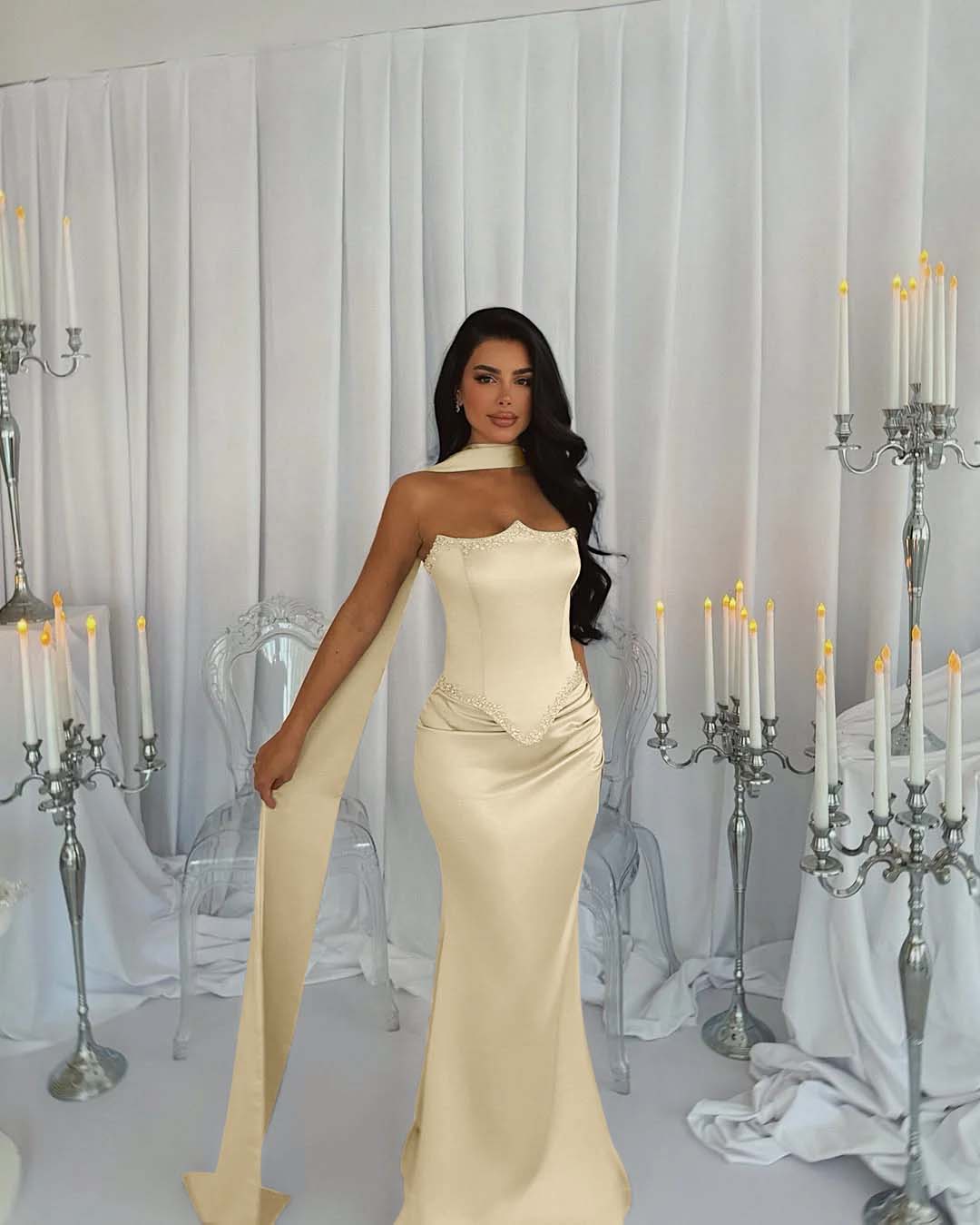 Strapless Sleeveless Long Mermaid Prom Dress With Beading Pleated YK0274