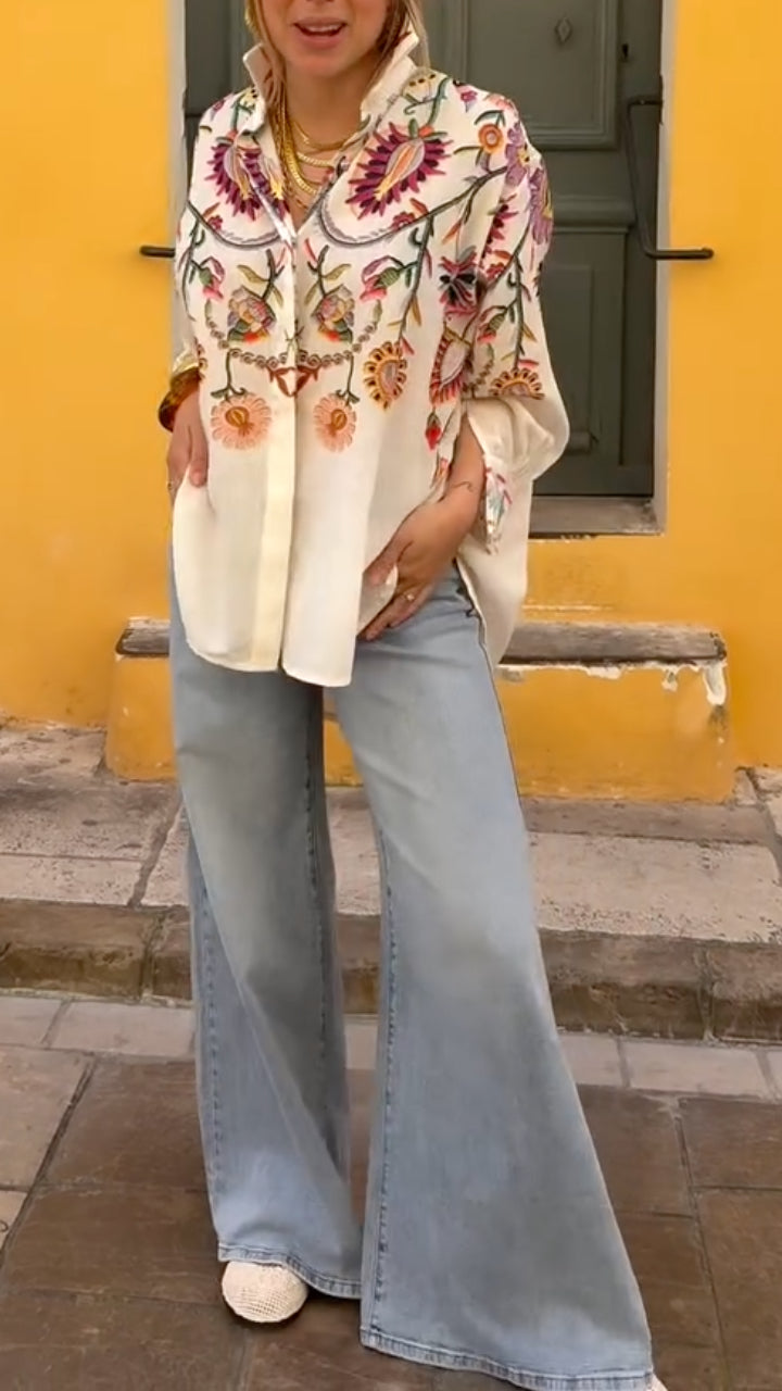 Women's Printed Casual Shirt with Turn-down Collar