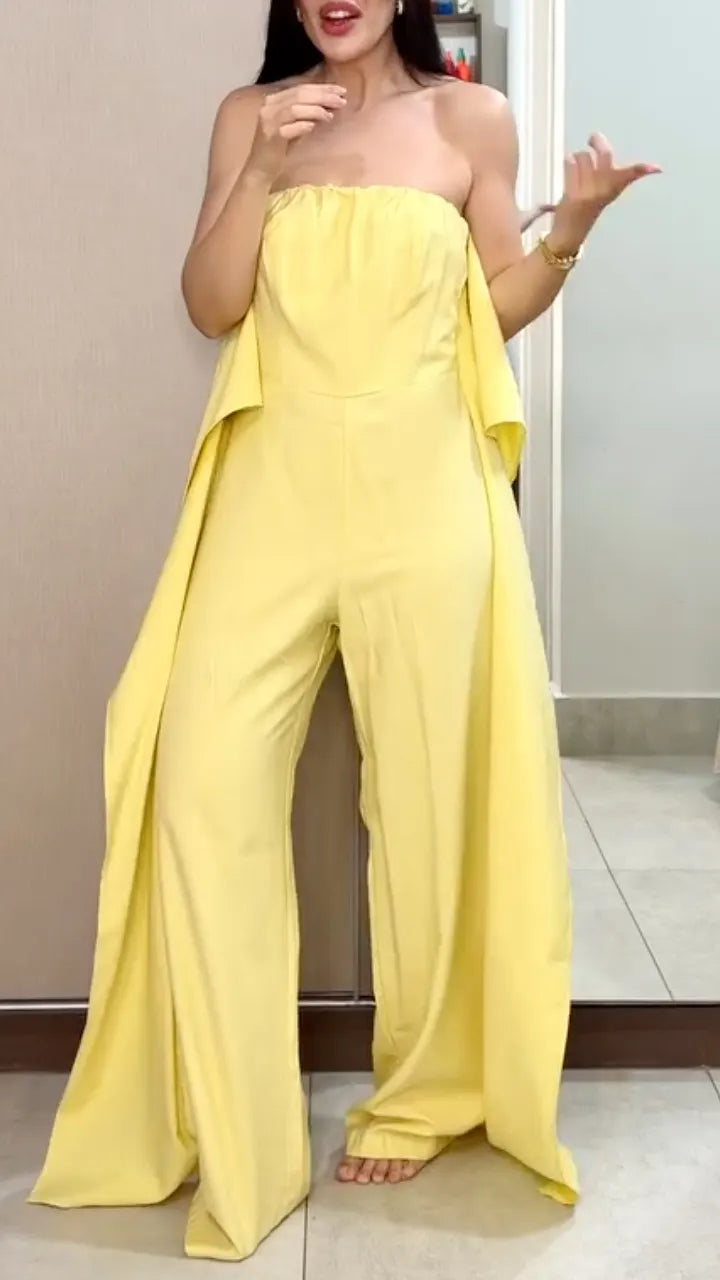 Women's Spring/Summer Faux Two-Piece Wide-Leg Casual Jumpsuit