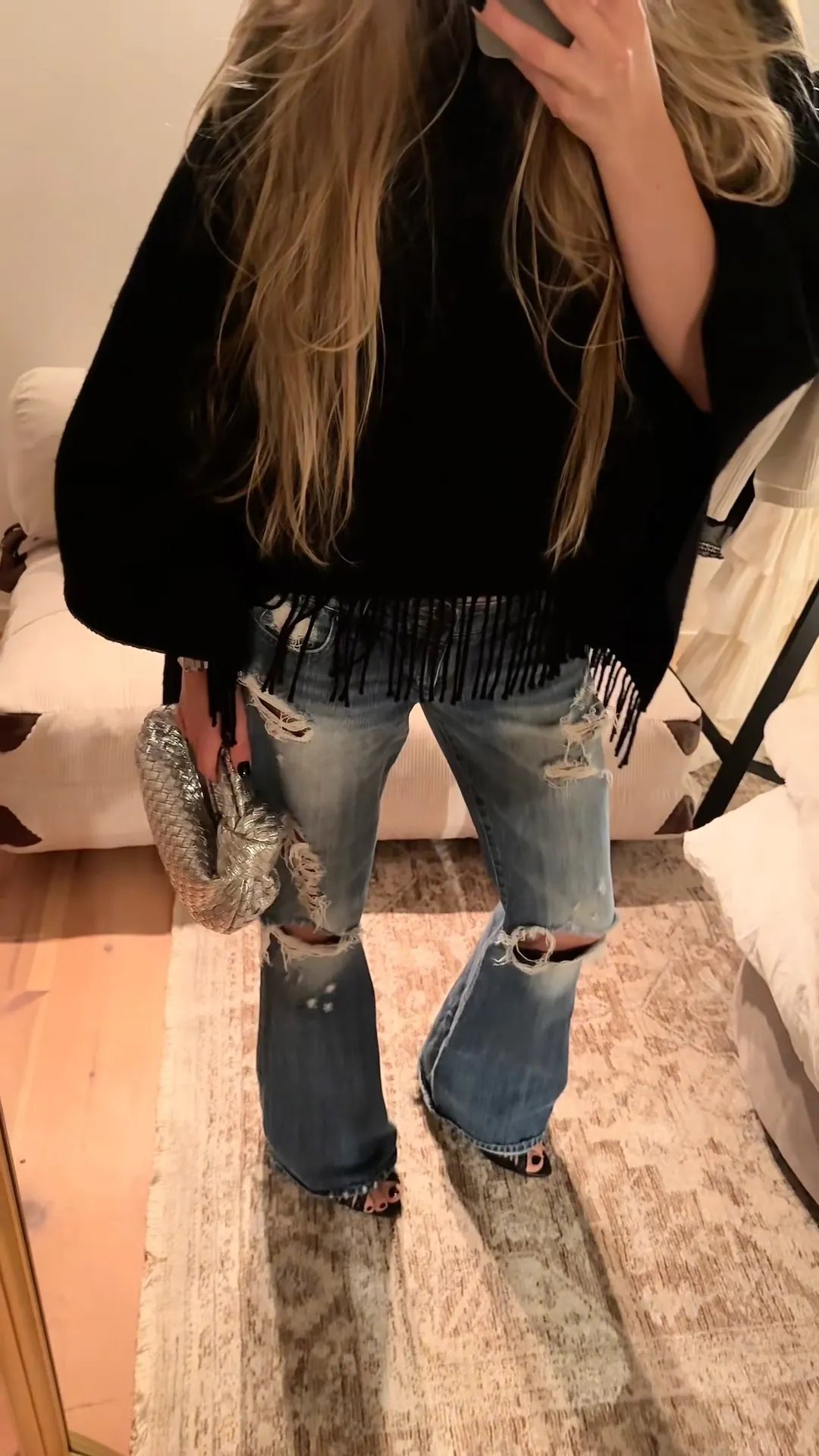 Distressed Ripped Flare Denim Jeans