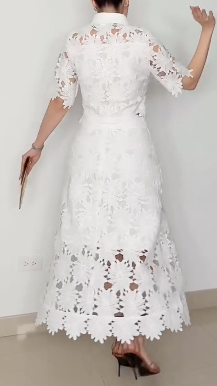 Women's Lapel Cutout Floral Elegant Two-Piece Set